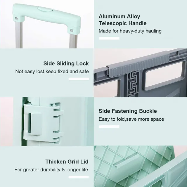 Hordozható Összecsukható Otthoni Használat Élelmiszerbolt Kosár 50L Kemping Piknik Kocsi Karton Karral 4 Kerekek Kis - Image 3