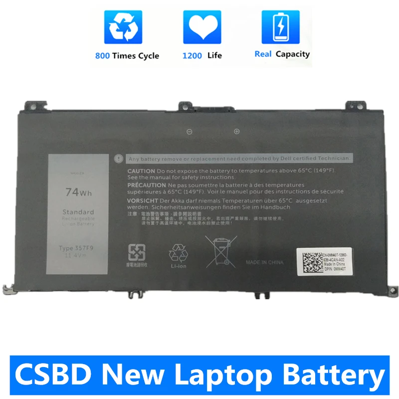 

CSBD New 11.4V 74Wh 357F9 Laptop Battery For Dell Inspiron 15 7559 7000 7557 7567 7566 5576 5577 P57F P65F INS15PD-1548B