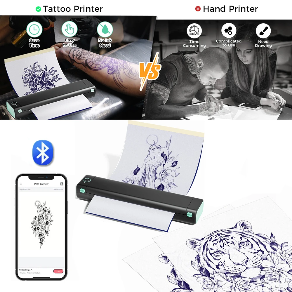 Phomemo Tattoo Printer Wireless A4 Thermal Mobile Printer Receipt Barcode  HD Handheld USB Bluetooth Mini Pocket Prinker Tattoo - AliExpress