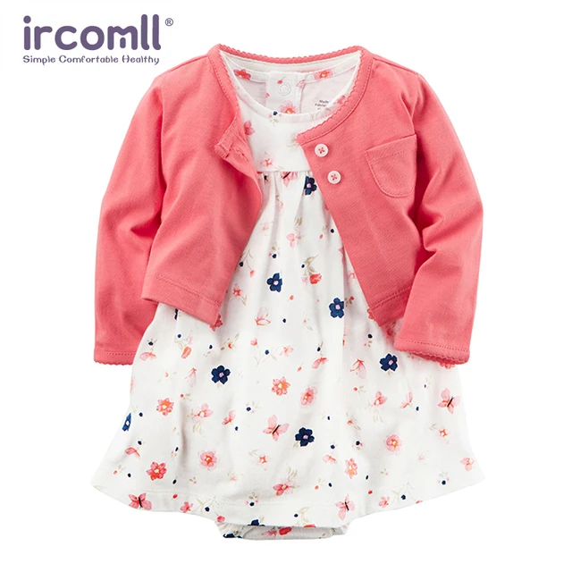 2pcs Spring Summer Infant Baby Girls Clothes Sets Toddler Dresses Long Sleeves Cardigan+Bodysuit Dress Newborn Girl Outfit 1