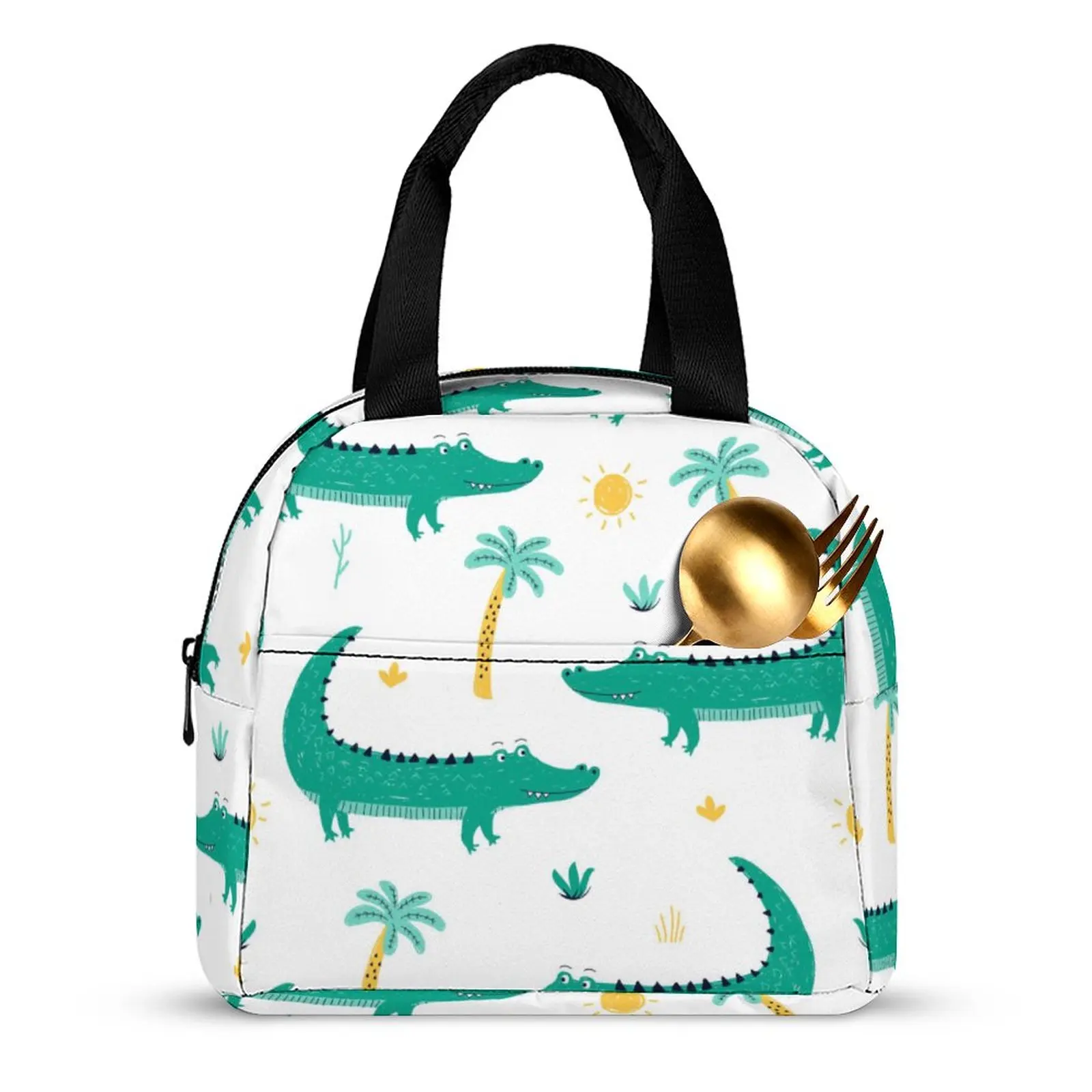 Custom Pattern Tote Lunch Bags for Women Cartoon Dinosaur Print Portable Meal Bag Picnic Travel Breakfast Box Office Work School