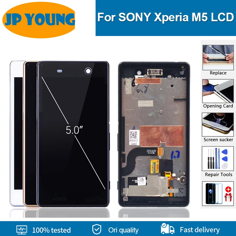 Original Ips Display para Sony Xperia m5 Lcd Tela de Toque com Substituição do Quadro E5603 E5606 E5653 Lcd Digitador Assembléia 5.0