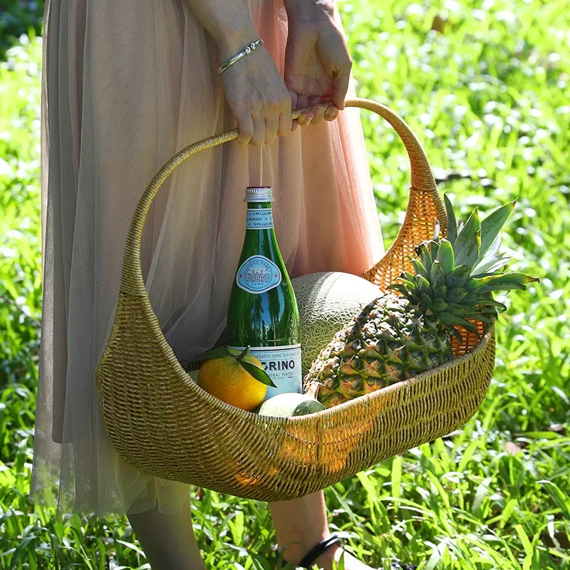 Wicker Picnic Basket with Handle Open Top Garden Harvest Basket Fruit Vegetable Easter Candy Eggs Gathering Baskets 2