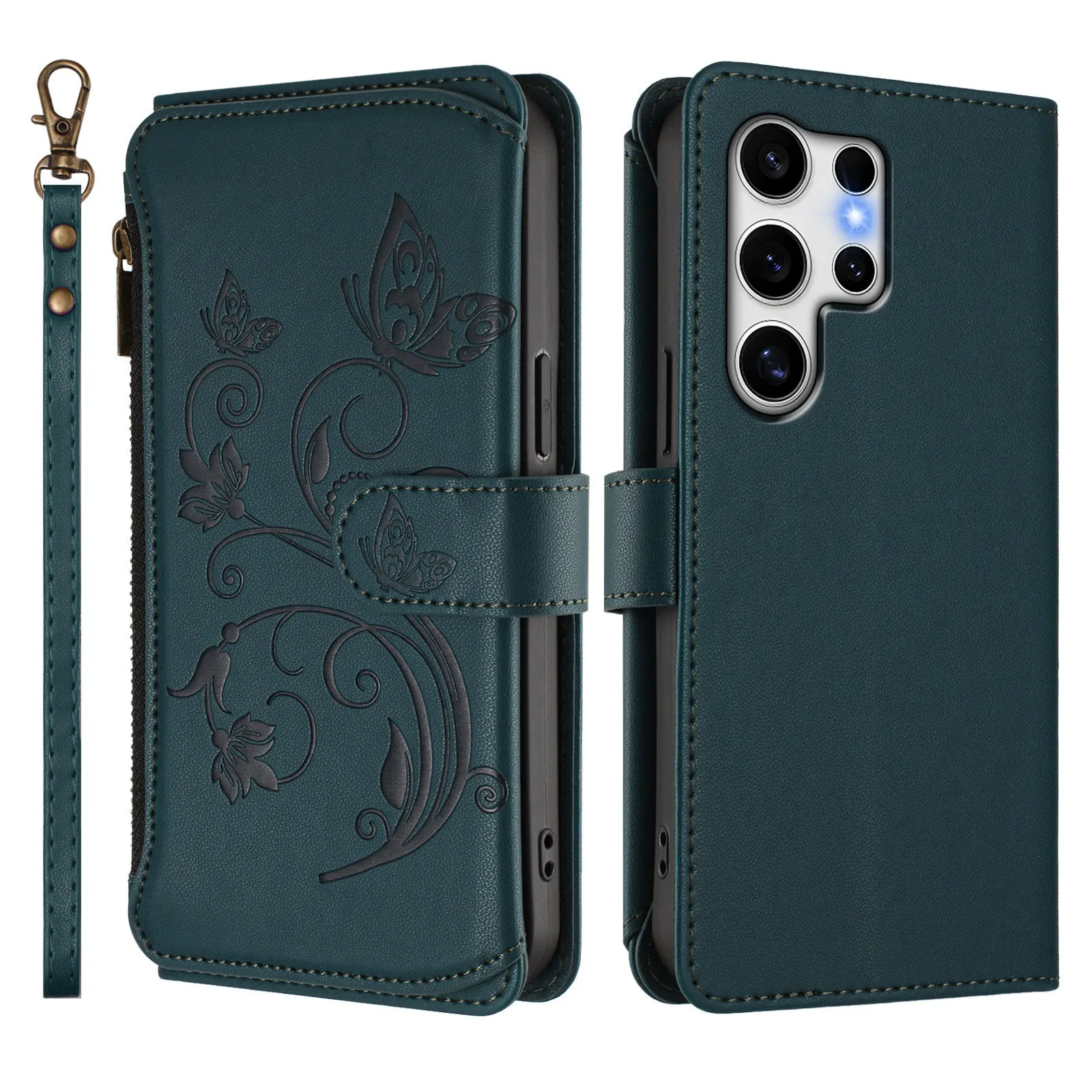 Butterfly Flower Flip Leather Wallet Crossbody Phone Case