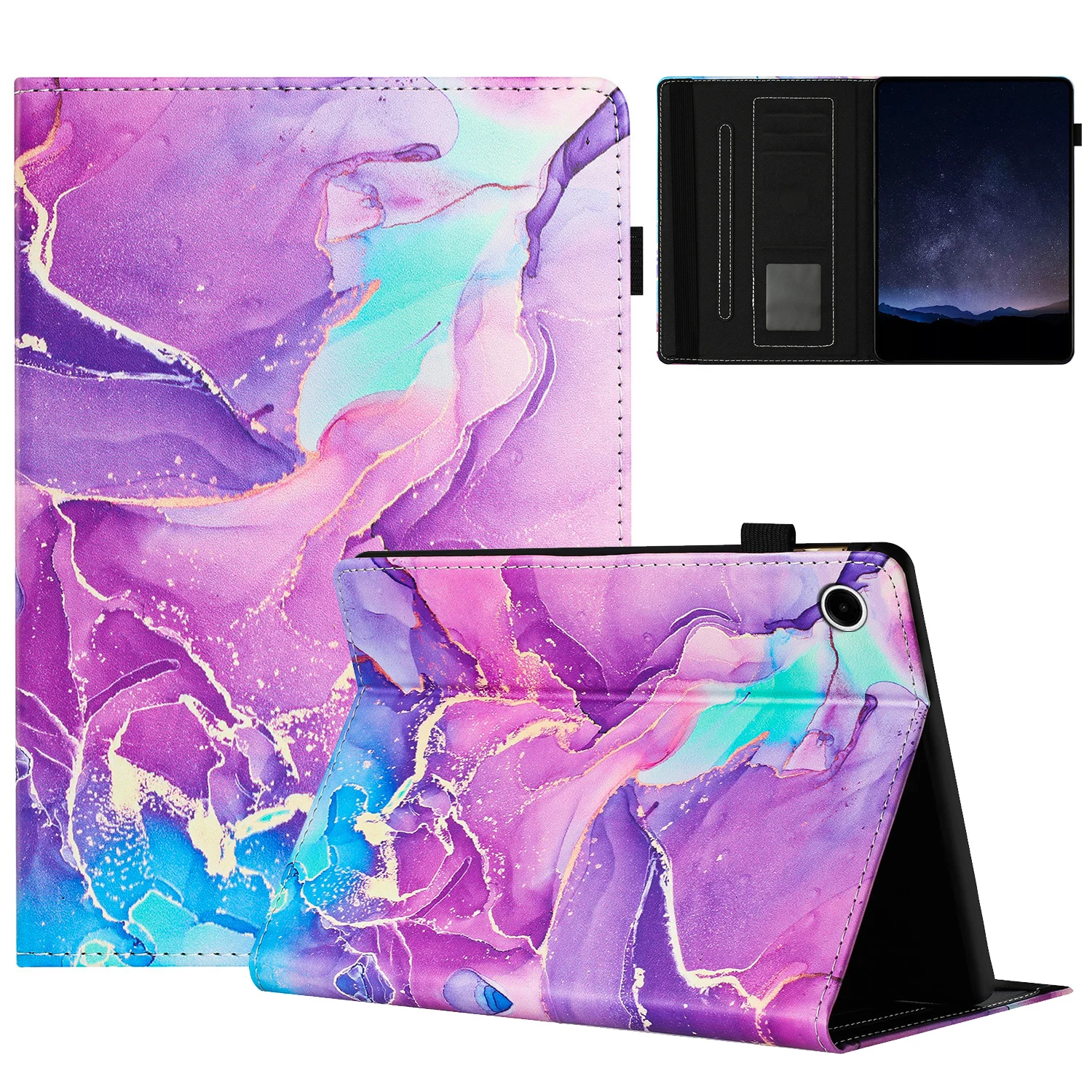 Galactic Marble Pattern PU Leather Tablet Case with Pencil Holder, 11-Inch
