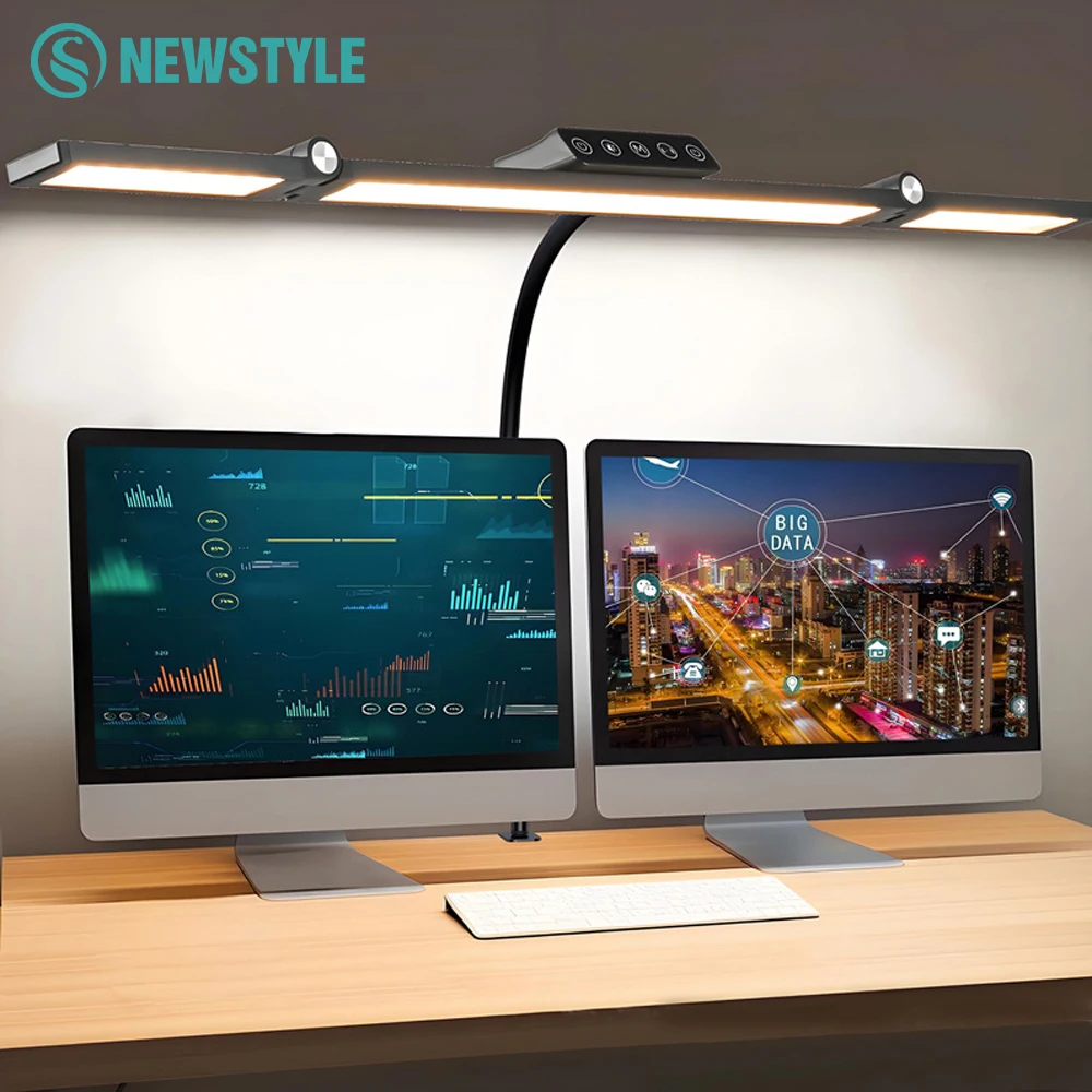 24W LED Desk Lamp Clamp 3 Head Automatic Dimming Atmosphere Lighting for Office Computer Desk