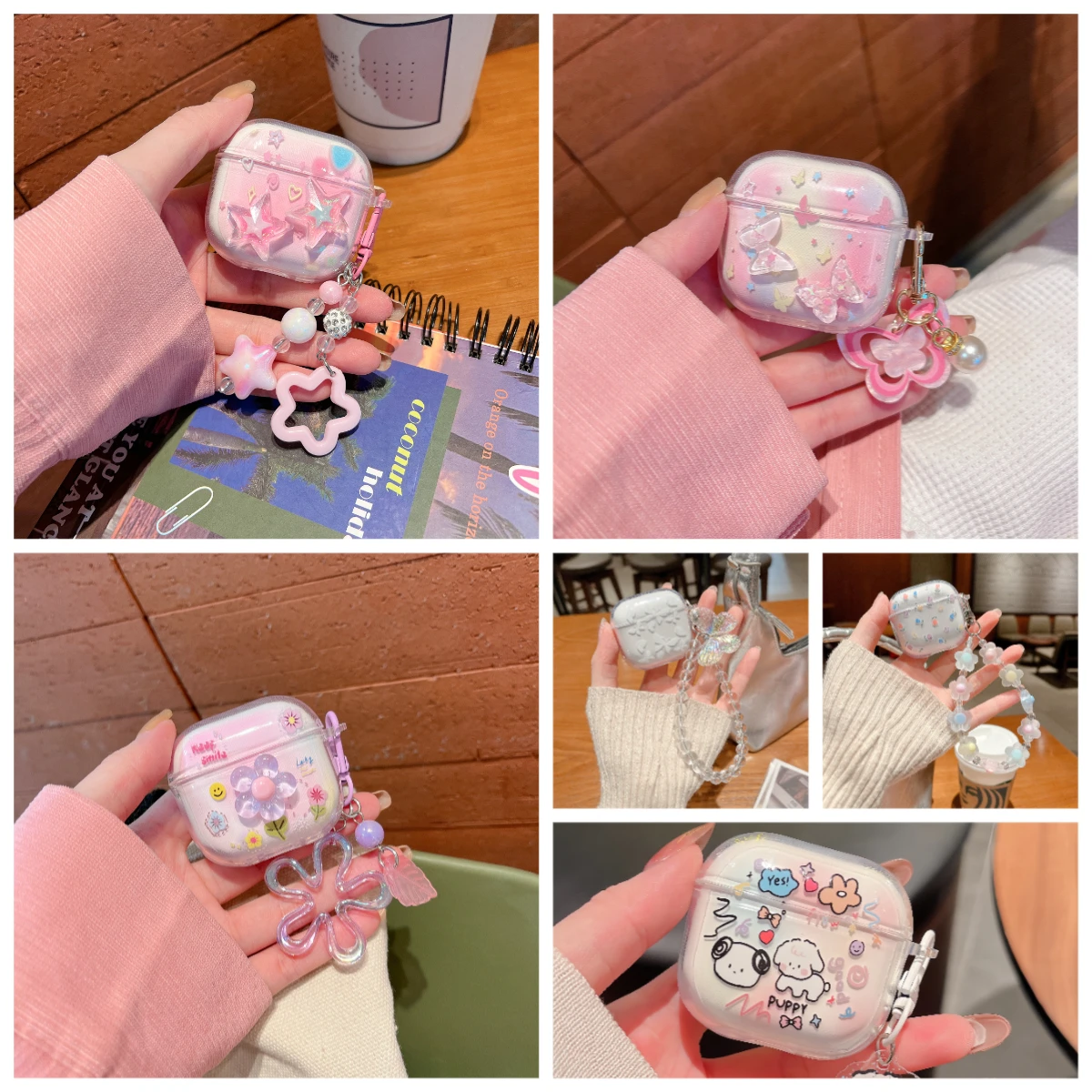 Cute Star Butterfly Flower Earphone Protective Cover with Pendant - TPU Case
