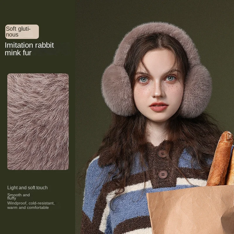 USPOP Warm Foldable Earmuffs for Women Windproof Faux Rabbit Fur Ear Covers with Added Fluff