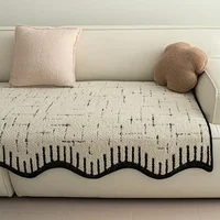 1pc Glam Style T-Cushion Sofa Cover Soft Wave-Edge Autumn/Winter Non-Slip Machine Washable Durable Scratch-Resistant Home Decor 2