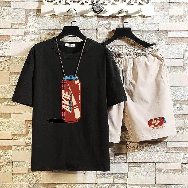 thumbnail image 1 of Conjuntos de camiseta y pantalones cortos para hombre, ropa de estilo coreano para hombre, trajes deportivos económicos para gimnasio, chándal gráfico de moda, manga corta, camiseta XL, 1 of 5