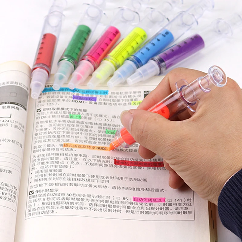 

140Pcs Student's Fluorescent Syringe Watercolor Pens Highlighters Marker Pen Pens Stationery School Office Supplies