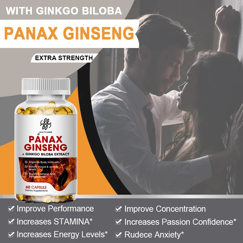 Red Panax Ginseng + Ginkgo Biloba + Ashwagandha for Energy Strength Focus Memory and Mental Performance 120PCS