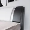 King Size Bed Frame with Iron Piece Decor, Leather Upholstered Platform Beds with Curved Adjustable Headboard, King Bed Frame 4