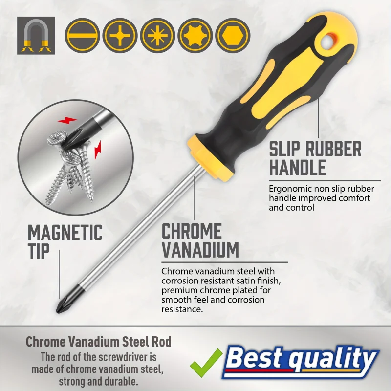 43pcs Magnetic Screwdriver Set With Slotted, Phillips, Hex, And Precision Bits, Chrome Vanadium Steel, With Demagnetizer Tool 3