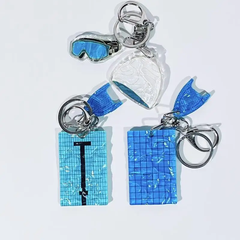 1Pcs Schwimmen Hut Auto Schlüssel Ring Kreative Schwimmen Pool Wellenförmige Schlüsselbund Dekoration Tasche Anhänger Schwimmer Geschenk – Detail 1