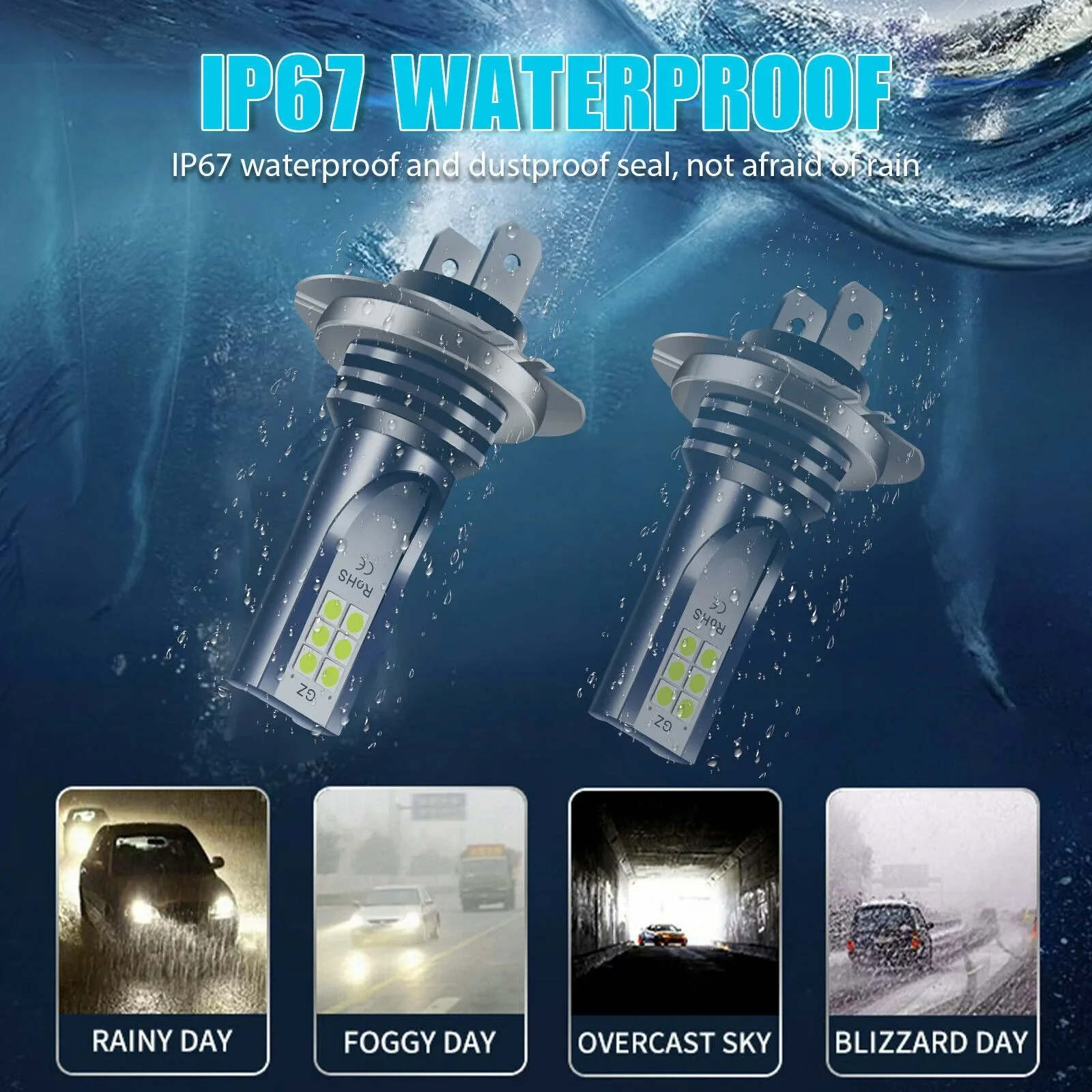 2Pcs H4 H7 LED Headlight H1 H3 H7 H4 H11 Car Fog Light LED Bulbs 9005 9006 Hb3 Hb4 Auto Driving Running Lamps 12000LM 12V 6000K