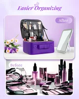 Makeup Bag With Mirror lamp,Travel Waterproof Necessary Beauty Brush Embroidery Tool Storage Cosmetic Case Portable Makeup Box 5