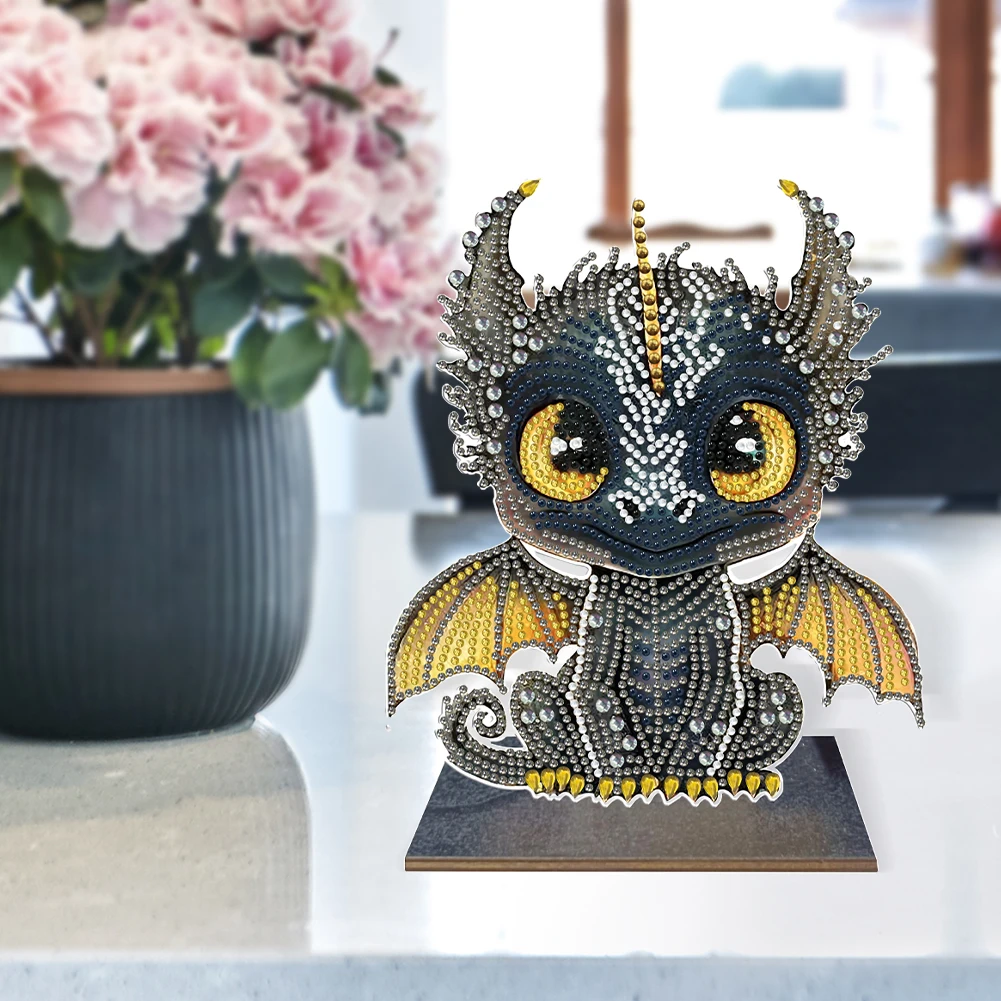 DIY Rhinestones Single Sided Drill Cartoon Dragon Ornament Handmade Wooden Point Drilling Ornament Art Crafts Home Decoration diamond painting diamond painting accessories