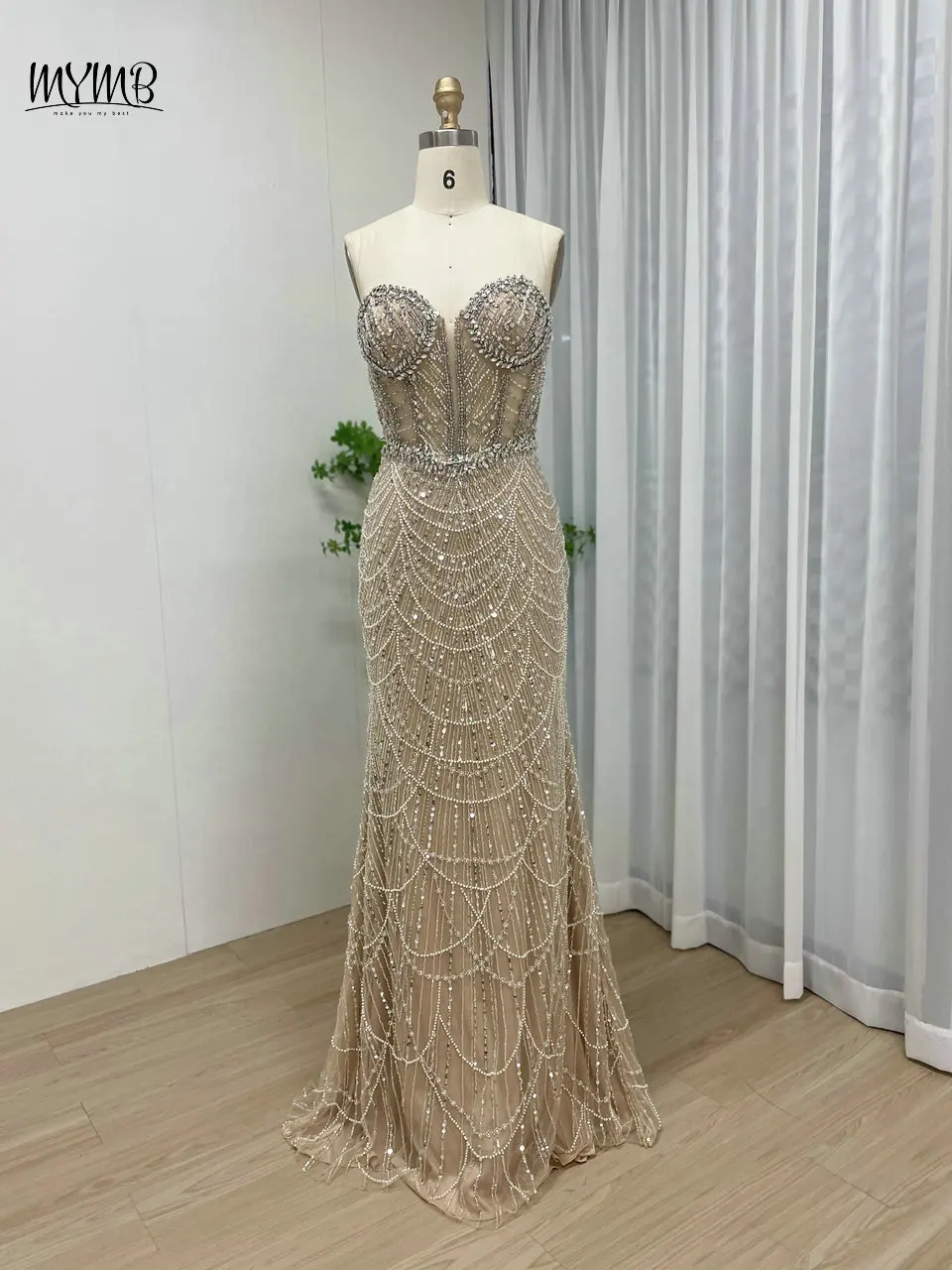 MYMB Sexy Strapless Mermaid Champagne Luxury Evening Dress vestidos de gala  Stylish Beaded Arabic Women Wedding Party Gown - AliExpress 320