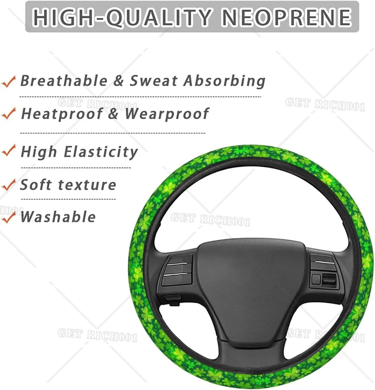 Steering Wheel Covers-Lucky Clover St. Patrick's Steering Wheel Covers 15 Inch