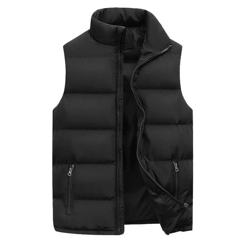 Sleeveless Vest Mens Autumn Warm Sleeveless Jackets Zipper Cotton Padded Thicken Cold Proof Plus Size
