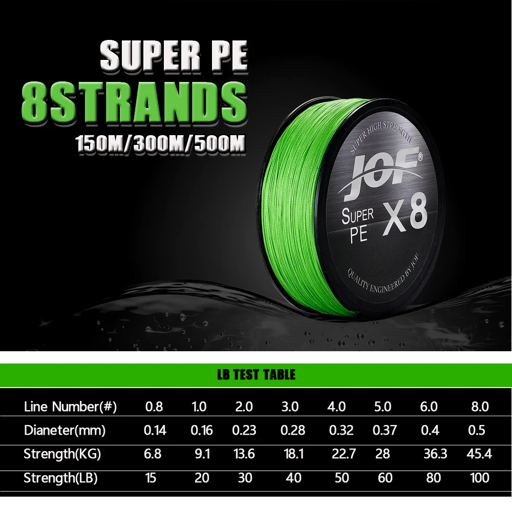 JOF X8 500M 300M 150M Braided Fishing Line 8 Strands MultiColor Multifilament Saltwater PE Line 15 20 30 40 50 60 80 100LB