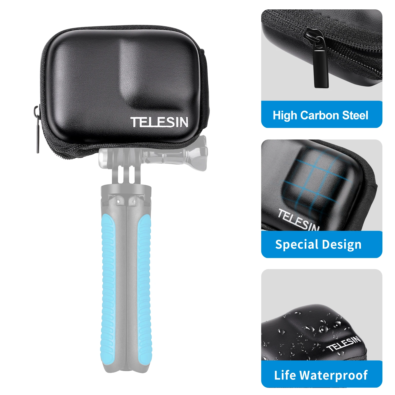 TELESIN GoPro 12 Hero 12 11 10 9 용 미니 EVA 보호 보관 가방 블랙 액션 카메라 방수 박스 마운트 Go Pro 액세서리