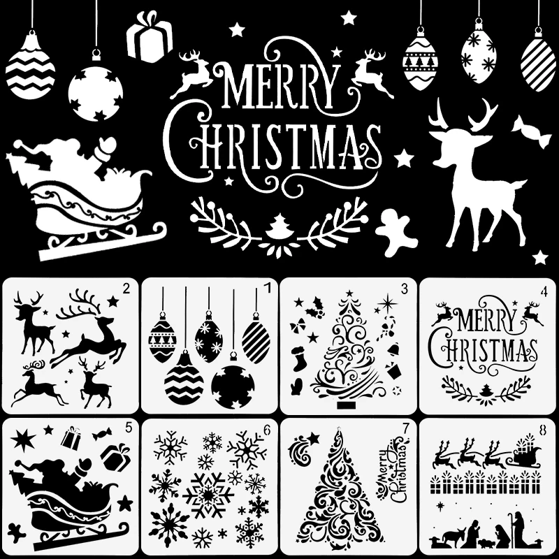 Christmas Decorations Merry Christmas Footprint Snowflake Santa Claus Xmas Tree Painting Template Embossing Paper Card Embossing Album Xmas Decoration