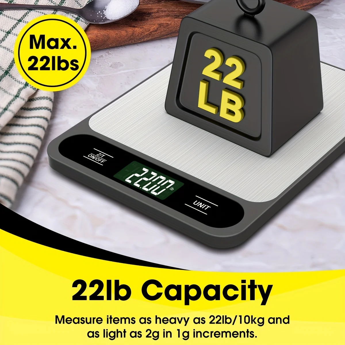 1pc Black Food Scale 10 Kilograms Digital Kitchen Scale Grams and Ounces 1g Precise Scale Easy to Clean Stainless Steel