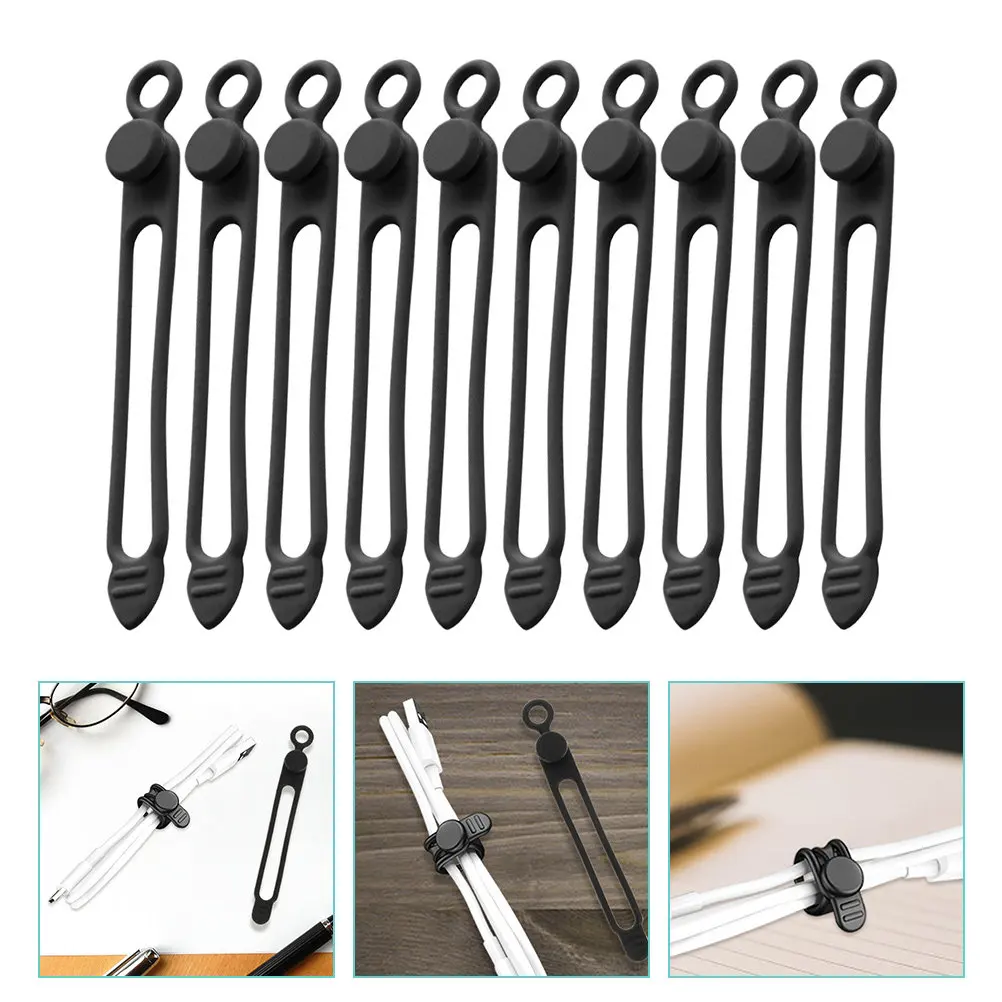 10Pcs 다기능 실리콘 케이블 관리 타이 USB 케이블용 재사용 가능한 코드 정리기 헤드폰 와이어 홈 오피스