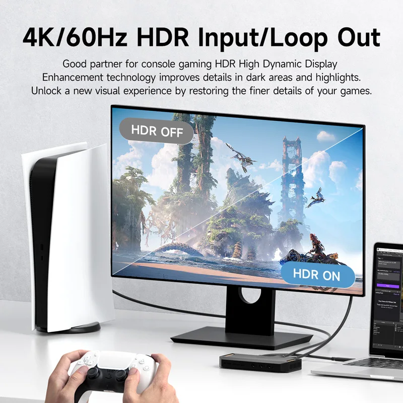 하기비스 4K HDMI 비디오 캡처 카드 HDR VRR RGB 패스스루 저지연 게임 스트리밍 라이브 방송 (스위치2, PS5, PS4 카메라용)