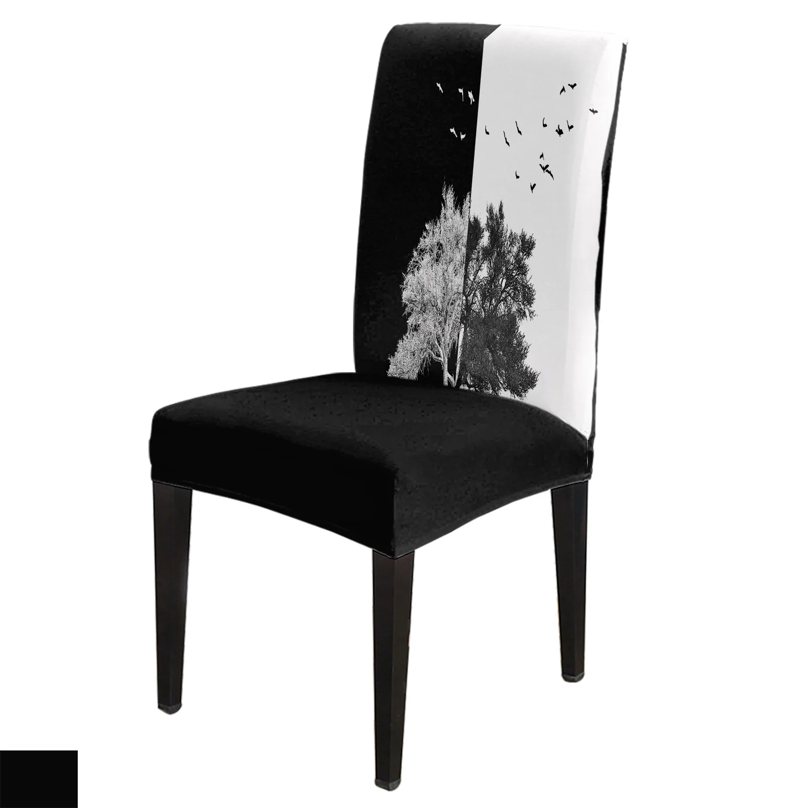 

Черно-белый контрастный чехол на стул с изображением природных деревьев, эластичные чехлы из спандекса для обеденного стола, украшение для дома и офиса, Набор чехлов на стол и стул