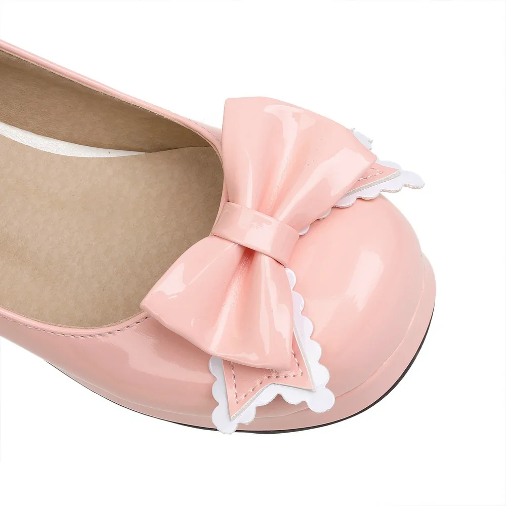 Bow Mary Janes Patent Leather Block Med Heel Pumps for Women Rockabilly Shoes Lolita Fashion Vintages Maid Cosplay