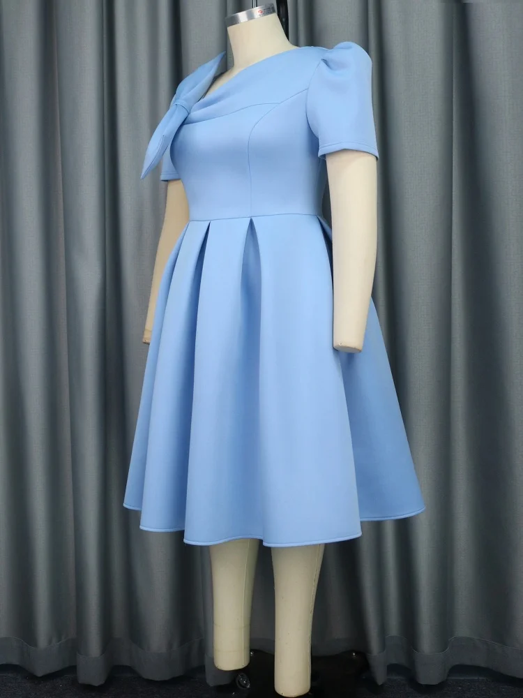 Wmstar 2025 New Women Fashionable Elegant Dress Slanting Collar Bow Tie Dress Loose Comfortable Large Skirt Hemline A Line Dress