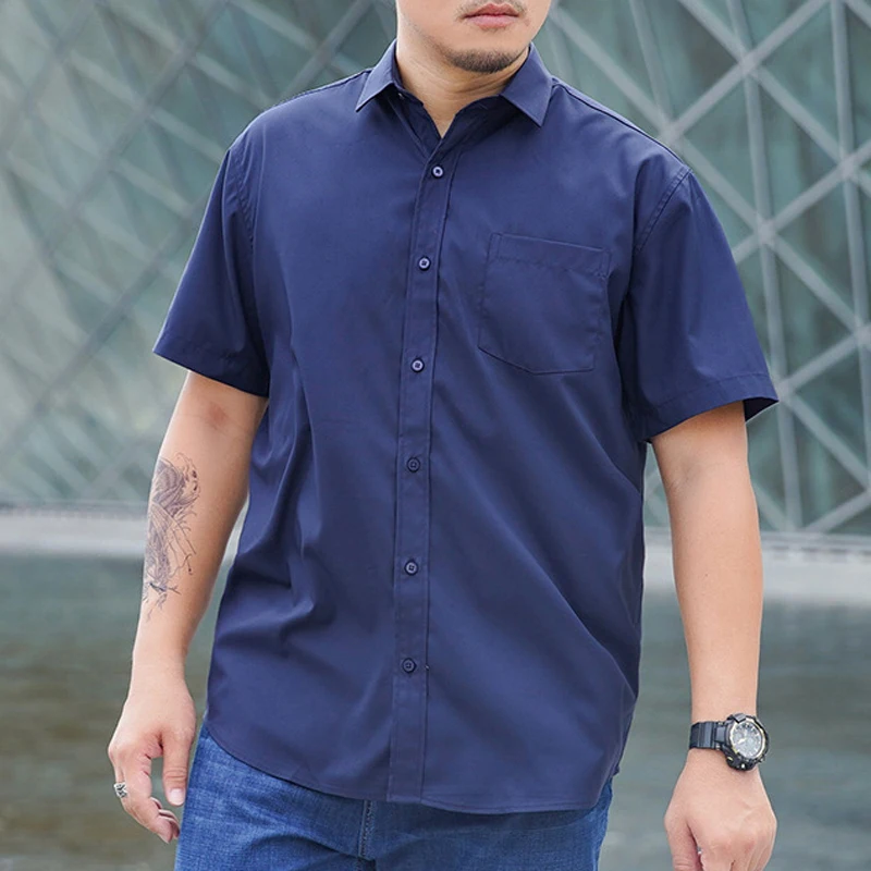 

Мужская рубашка с коротким рукавом размера плюс 16XL 14XL 180 кг, летняя однотонная Повседневная рубашка в пляжном стиле с отложным воротником для офиса