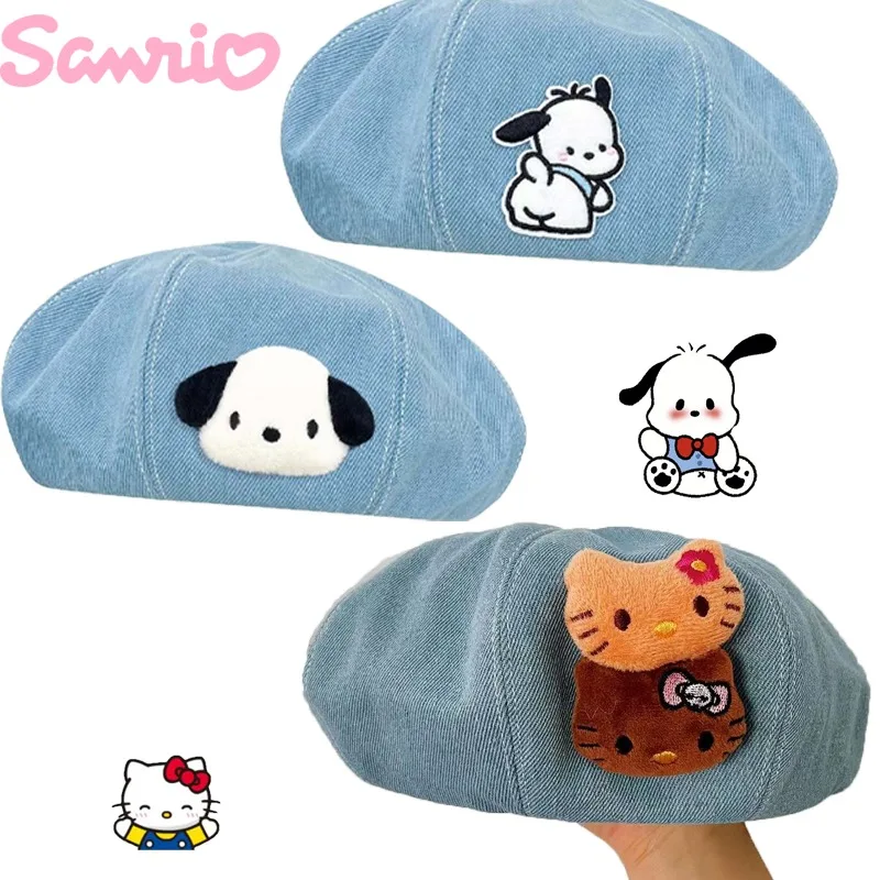 

Kawaii Sanrio Hello Kitty Berets Kuromi Pachacco Woman Outdoor Decoration Berets Sweet Hats Cute Caps Fashion Animes Skullies
