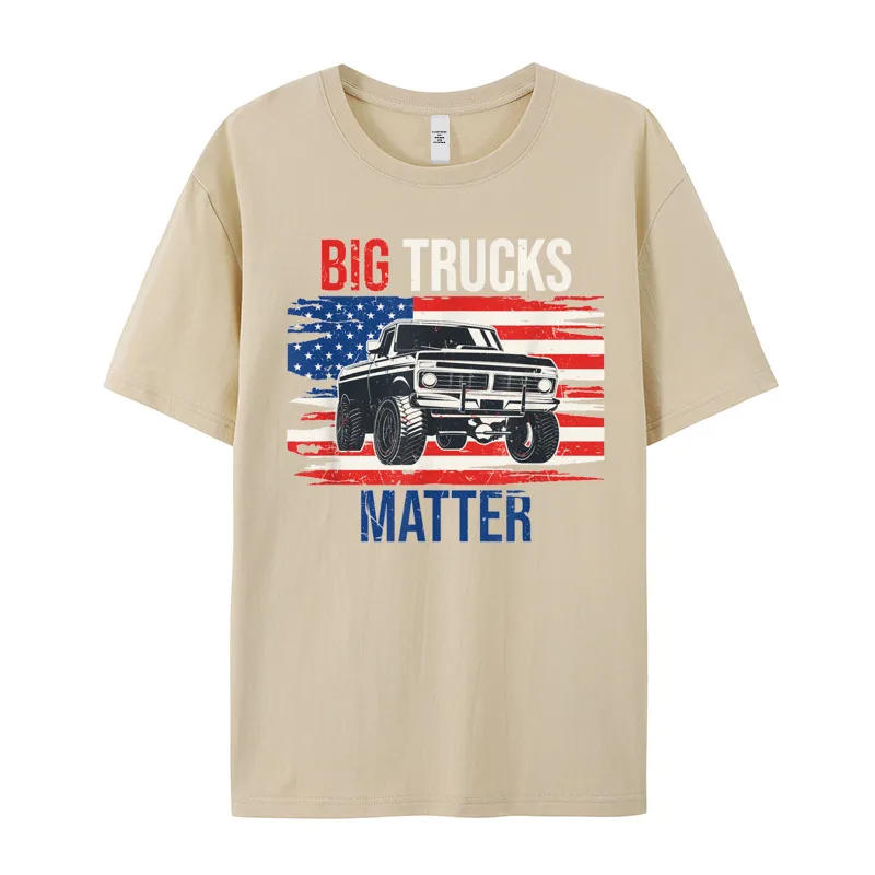 Gift IdeaHip hop Short Sleeve Tees VALENTINE DAY Latest O-Neck 100% Cotton T Shirts Youth T Shirts Funny Big Trucks Matter Love  Funny Big Trucks Matter Love Lifted Truck American Flag Gift T-Shirt__20255 khaki