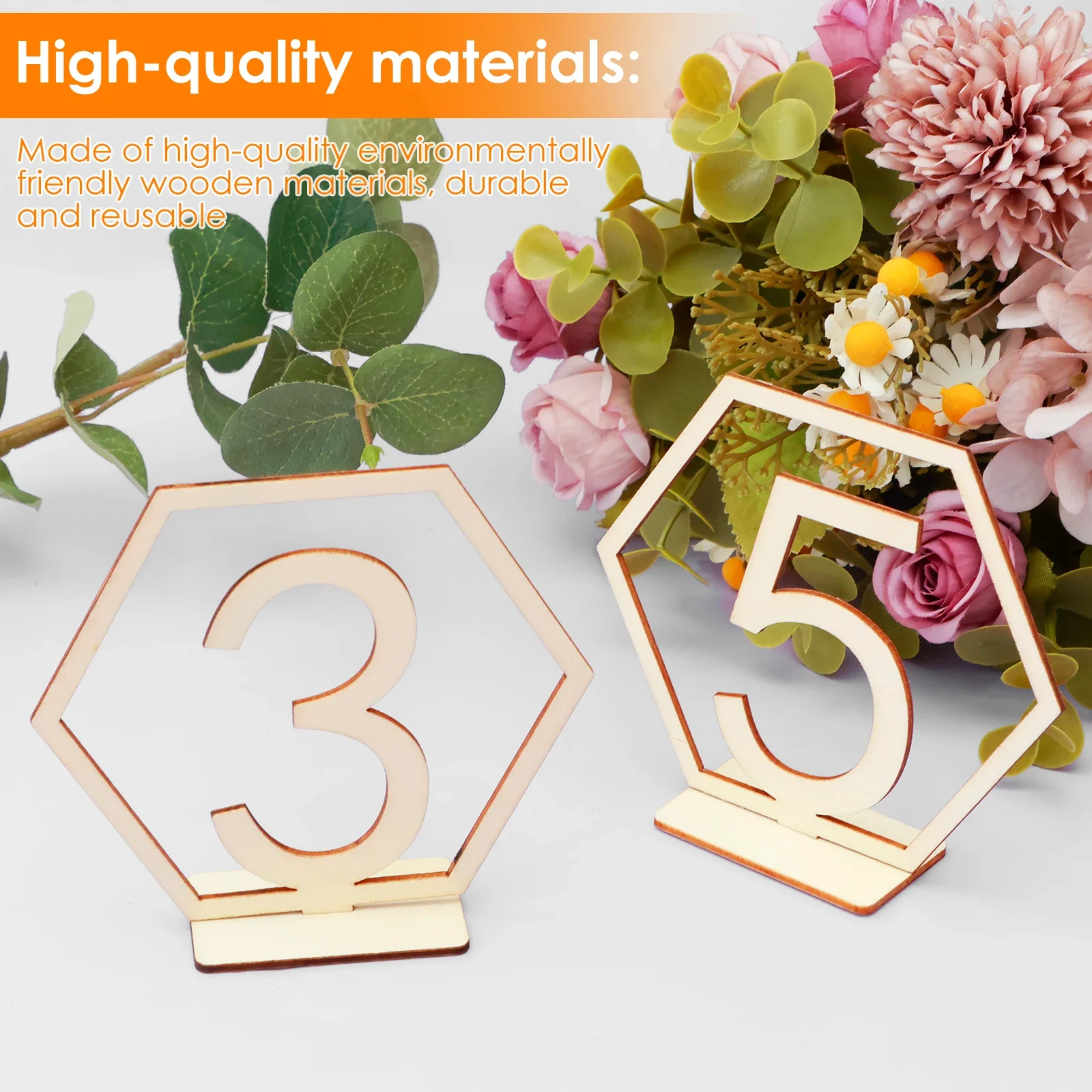 40Pcs Wooden Table Numbers with Holder Base 1 to 40 Wedding Table Numbers Hexagon Shape Table Numbers Reusable Tables Number