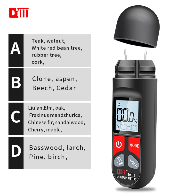 Wood Moisture Meter Digital Wood Moisture Meter DY31 Wood Humidity Tester Water Content Hygrometer Timber Damp Moisture Detector Large LCD Display