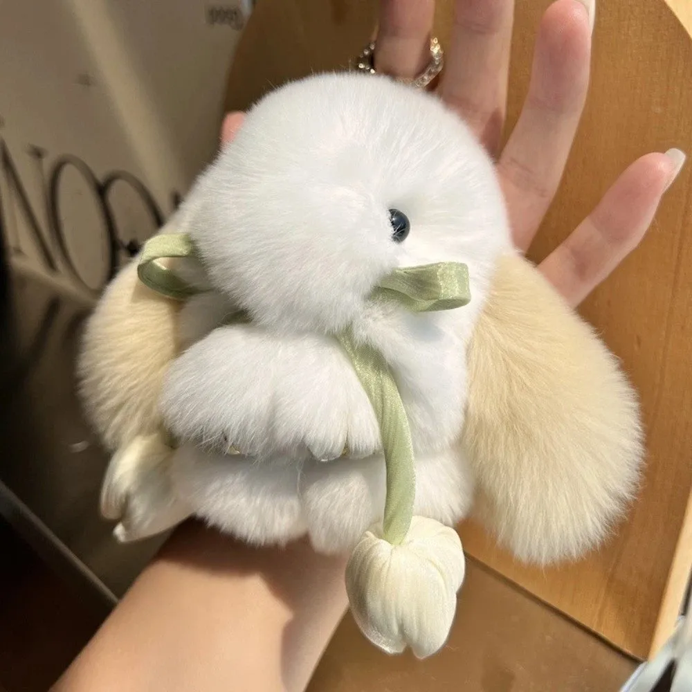 부드러운 인조 토끼털 토끼 키체인 폼폼 장식품 토끼 열쇠고리 푹신한 폼폼 쥬얼리 선물