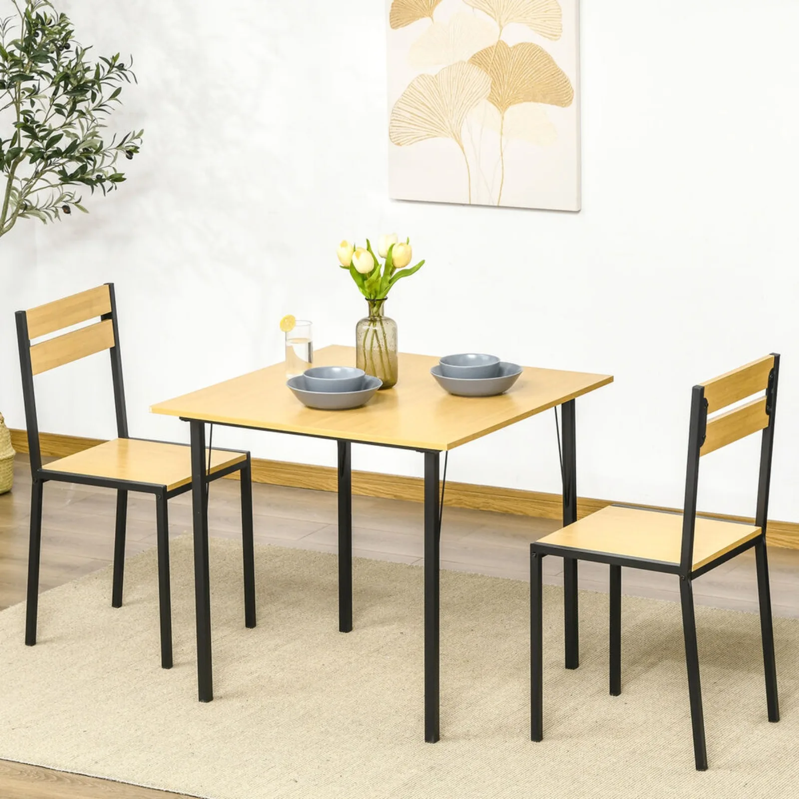 3-Piece Dining Room Kitchen Table & 2 Chairs Furniture Set for Home, Bamboo United States
