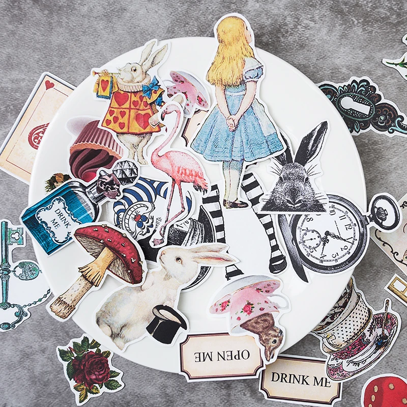 Decorative Stickers vintage Alice series 30PCS/bag DIY scrapbooking junk journal album diary happy plan