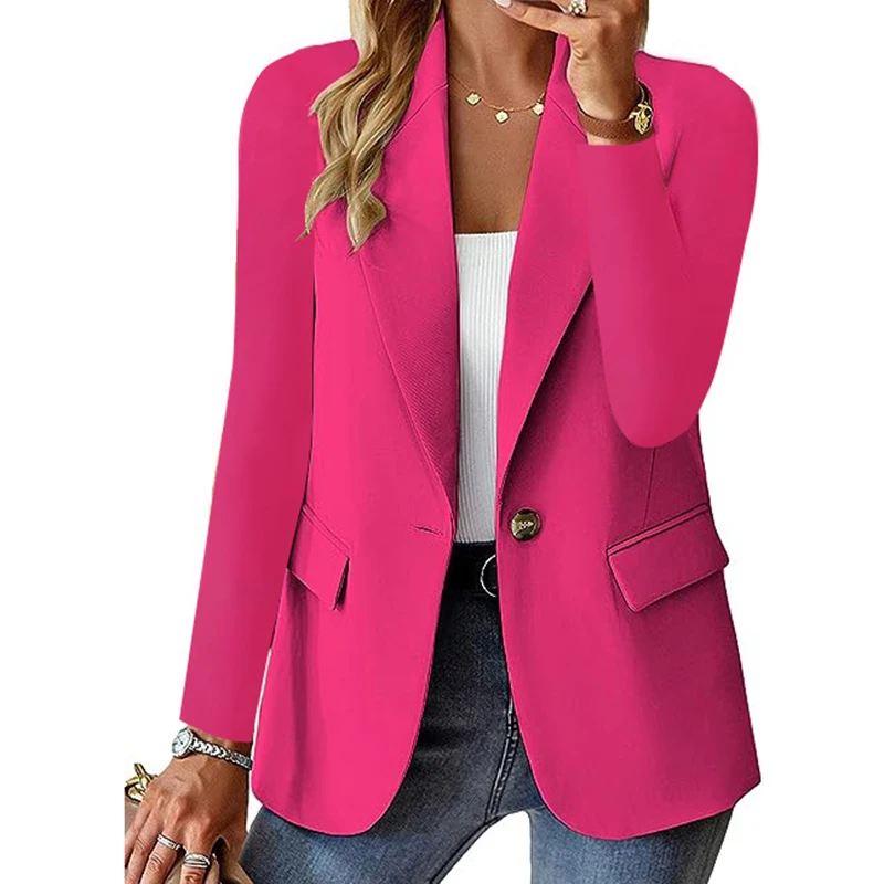 

OUSLEE Elegant Women's Blazer Slim Suit Jacket Tops Autumn New Solid Long Sleeve Suit Coat Office Ladies Single Button Blazer