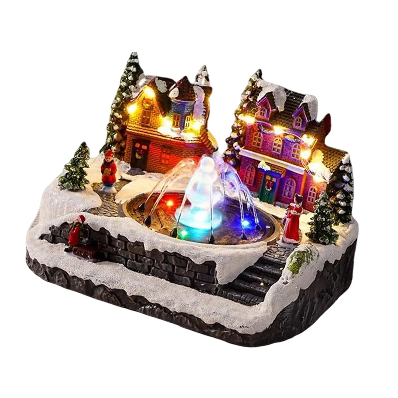 

LED Christmas Winter Scene Village House Music Fountain with Colorful Light Sculpture for Home Tabletop Decoration Gift