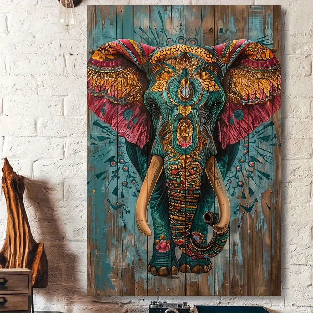 1 piece wood framed Indian elephant canvas art print Vibrant mandala ...