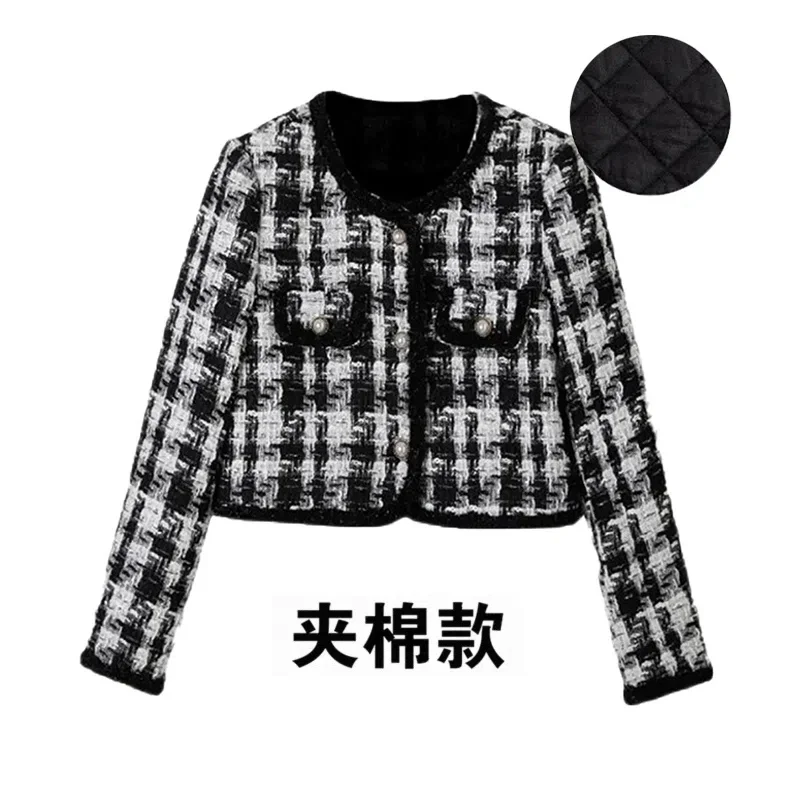 

Tweed Black Fragrant Short Coat Women Spring Autumn Chic Female Outwear Patchwork Korean Woollen Cropped Jacket