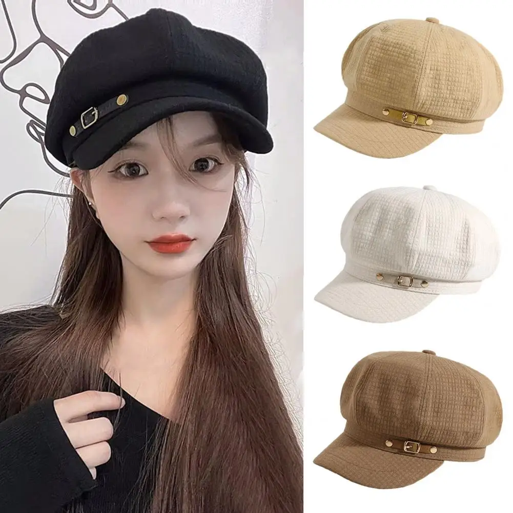 

Women Hat Artistic Dome Top Painter Hat for Women Retro Buckle Decor Short Brim Lady Cap for Fall/winter Fashion Short Brim Hat
