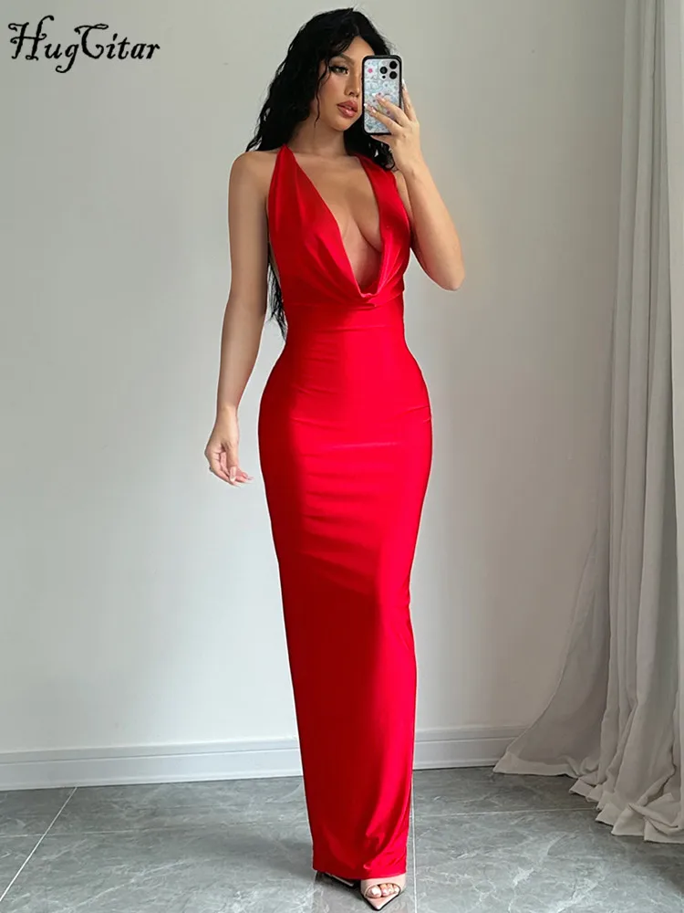 Sexyshine Women's Halter Cocktail Dress – Long Bandage Bridesmaid Gown, Stretchy Form-Fitting (Plus Size Available)