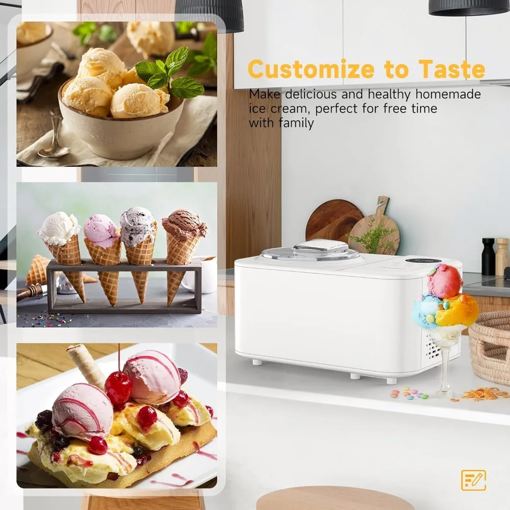 Ice Cream Maker for Home: 1.2L Automatic Ice Cream Maker Machine with LCD Display, Stainless Steel Homemade