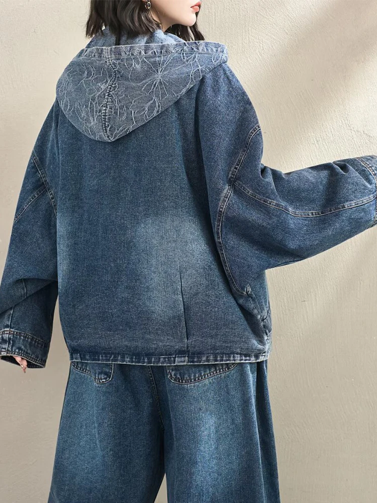 Amax LuluE Spring Oversized Vintage Classic Printed Jackets Womens Fashion Causal Denim Coats Ladies 2026 Loose Floral Outerwear